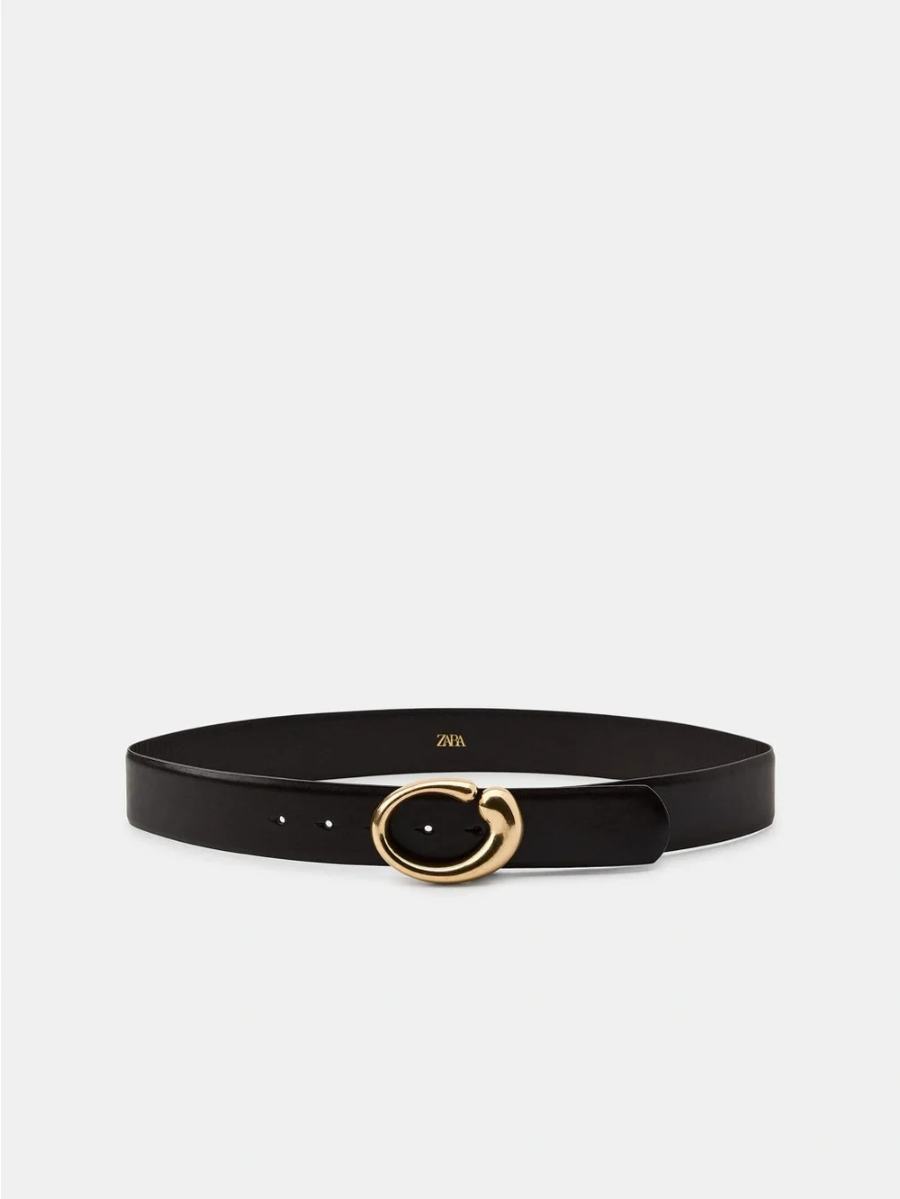 Zara NWT Brown 100% Leather Belt with Gold Curved Buckle